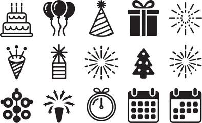 Celebration and Event Icons Set Silhouette Style Vector Illustration