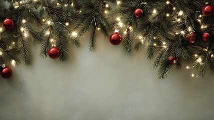 Elegant Christmas Border Design Glowing Lights Red Baubles Evergreen