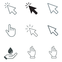 Computer Mouse Click Cursor Icon – Pointer, Hand Click, and Arrow Symbol Illustration
