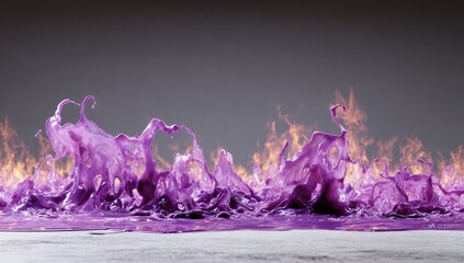 Purple liquid erupting from fiery surface