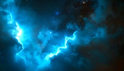 Obraz premium Abstract blue cosmic lightning in a dark galaxy with stars and nebulae, a breathtaking celestial phenomenon