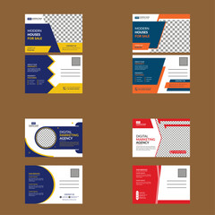 Modern Post Card Design in a Bundle of Four. Creative Template Display for Promotion.