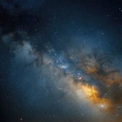 Obraz premium Vast expanse of the Milky Way galaxy, detailed with numerous stars. A swath of luminous, cloudy bands of orange and blue hues