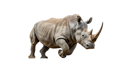 Obraz premium Majestic rhinoceros charges forward with powerful horns and textured skin.