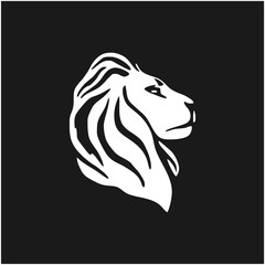 A powerful and regal white lion's head profile, symbolizing strength and courage against a stark black background
