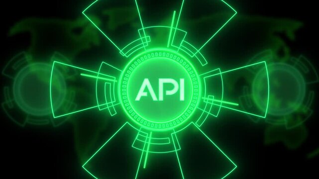 API - Application Programming Interface with Futuristic glowing HUD element. New futuristic system technology background Application Programming Interface concept glowing animation.