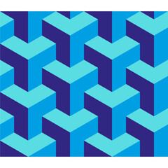 Blue cubes pattern. Abstract 3D blocks. Optical illusion Vector. Geometric repeating background. EPS 10.