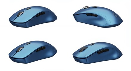 Four dark blue wireless computer mice