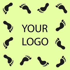 Footprints border Vector. Your logo concept. Green background illustration. Walking trail pattern. EPS 10.