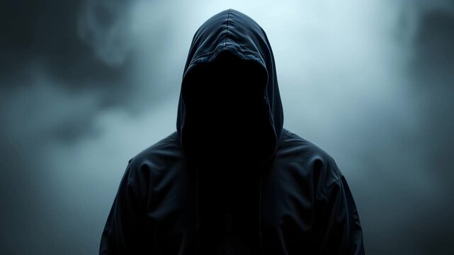 Mysterious Figure in Silhouette: A hooded figure stands shrouded in darkness, their identity concealed, creating a sense of intrigue and ambiguity. The atmosphere is heavy, and the unknown is present.