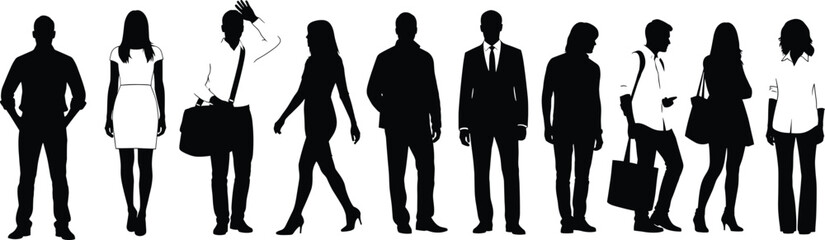 Business people group standing, diverse professionals, formal and casual attire, confident posture, teamwork concept, corporate environment, men and women, 