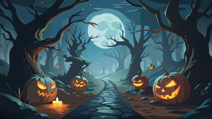 Fototapeta premium Spooky halloween night scene with a full moon and eerie atmosphere