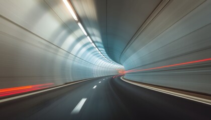A highway tunnel interior, showing motion blur from vehicle lights.
