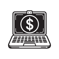 Laptop with Dollar Sign Vector Black and White