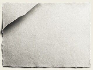 Blank, off-white paper sheet with a creased, torn corner