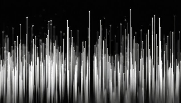 Abstract grayscale vertical columns of varying heights and thickness, with fine lines and dots