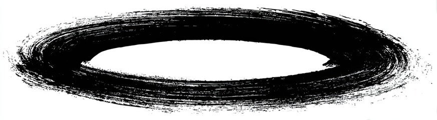 Abstract black oval shape with textured brushstrokes
