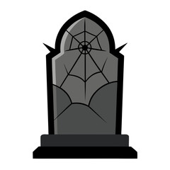 Fototapeta premium Spooky Halloween Tombstone with Spiderweb and Sharp Edges on White Background gravestone death