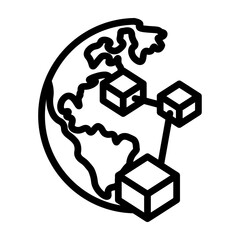 Blockchain Globe Vector Line Icon Design