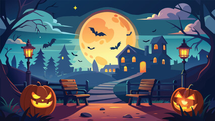 Spooky halloween scene with a glowing jack o lantern and eerie atmosphere