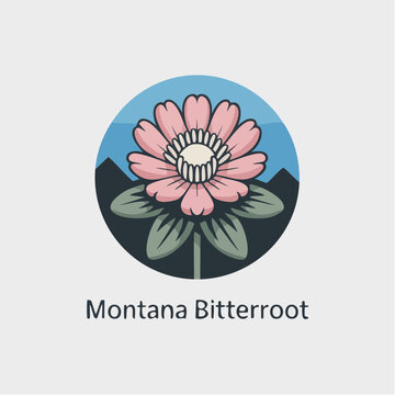 state flower; bold minimalist Montana bitterroot icon embodying rugged beauty for stickers