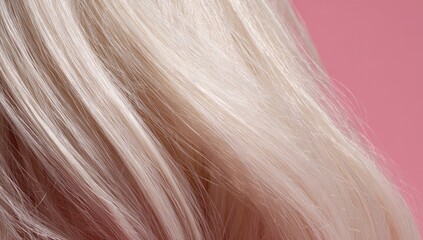 Naklejka premium Close-up of flowing blonde hair against a soft pink backdrop
