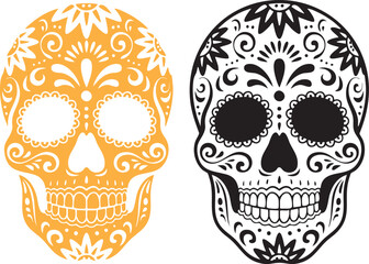 Simple line drawing of a sugar two skull, capturing the essence of Día de los Muertos and Halloween. This minimalist design emphasizes cultural significance and spooky aesthetics.