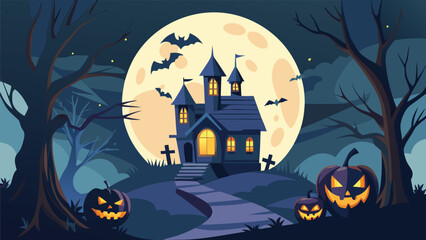 Spooky halloween circular design featuring a creepy scene with vibrant cmyk colors and classic fonts