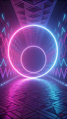 Futuristic Neon Circle Tunnel with Glowing Lights