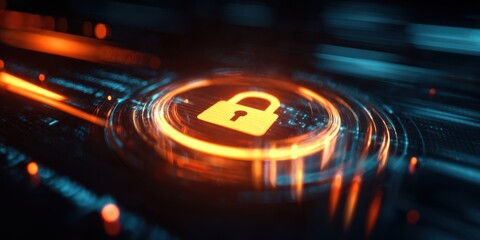 The digital padlock symbolizing advanced security and data protection technology.