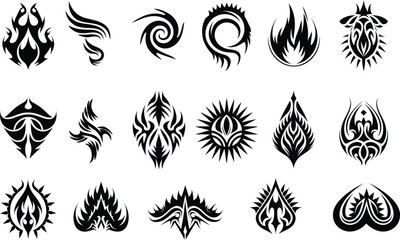 Tribal Flame Tattoo Symbol Design Collection, vector illustration