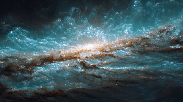 Dramatic space clouds revealing bright galaxy core with streaks high resolution picture