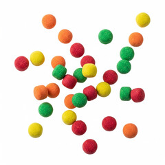 Scattered colorful small round balls on a white background