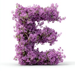 Capital letter E formed by purple flowers