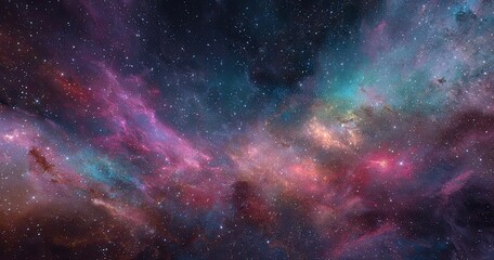 Naklejka premium Vast, colorful nebulae with scattered stars