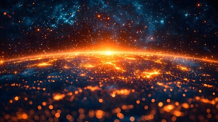 Glowing global communication network across the night cityscape