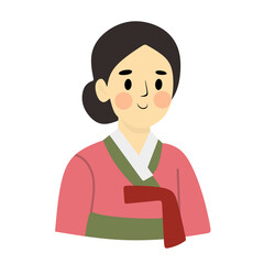 Woman Wearing Hanbok Traditional Korean Dress Illustration