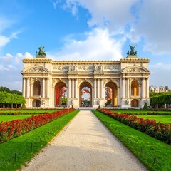 Obraz premium Grand archway in a park, sunny day
