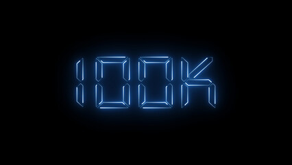 A vibrant neon "100K" text icon glowing with bold electric hues, symbolizing ultimate endurance, achievement, and celebration—perfect for milestone races, fitness goals, or digital accomplishments.
