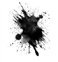 Abstract ink splatter, black and gray on white background