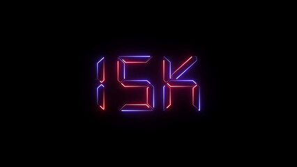A radiant neon "15K" text icon glowing in vivid colors, representing endurance, progress, and celebration—ideal for fitness goals, race events, or digital accomplishments.
