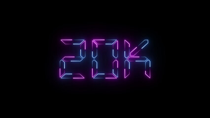 A bold neon "20K" text icon illuminated with bright, electric colors, symbolizing strength, achievement, and momentum—perfect for races, fitness milestones, or digital success badges.
