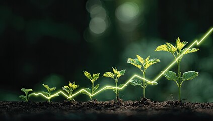 Growing plants illuminated by a rising line graph, symbolizing growth