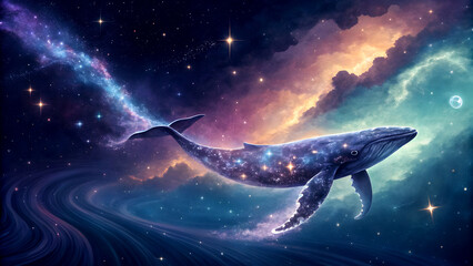 Celestial Whale Swimming Through a Starry Cosmic Ocean