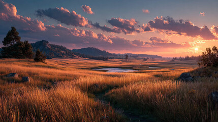 full seamless spherical hdri panorama 360 degrees angle view among fields in summer evening sunset with beautiful clouds in equirectangular projection with complete zenith