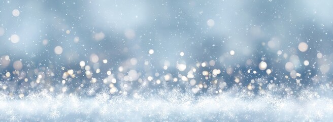 Naklejka premium Light-filled winter scene with soft snowfall and sparkling bokeh