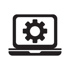 Laptop with Gear Icon Black and White Vector