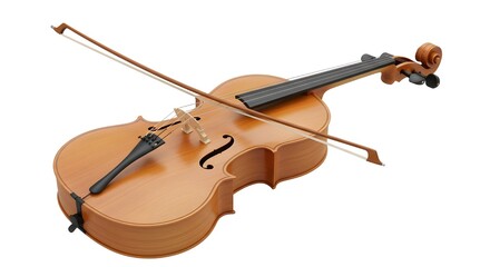 Fototapeta premium Cello with Bow Isolated on White | String Instrument for Orchestral Music, Classical Concerts, and Musical Education