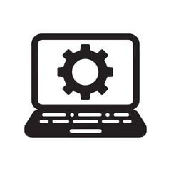 Laptop with Gear Icon Black and White Vector