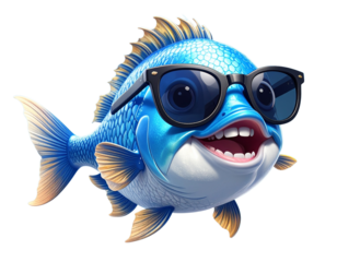  Cute 3D Fish Icon Blowing Bubbles with Silly Face PNG